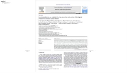 Recommendations on methods for the detection and control of biological pollution in marine coastal waters